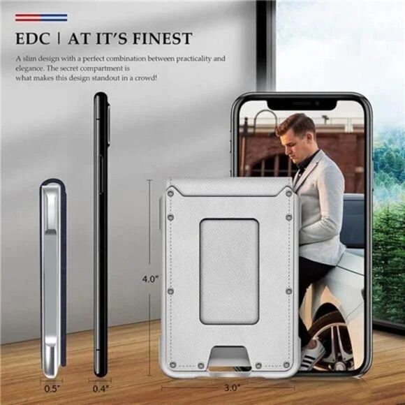 Mens Wallet Tactical Bifold Wallets for Men Metal RFID Blocking Aluminum - Picture 2 of 6